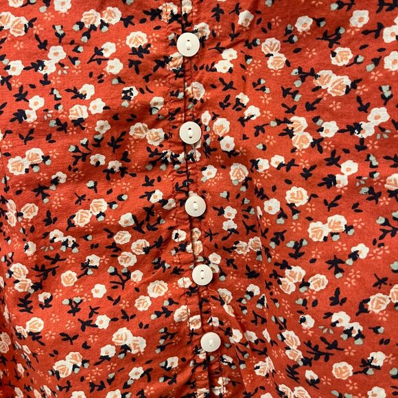 Micro Floral Baby Doll Short Sleeve Orange Shirt - Size Small - Picture 3 of 8